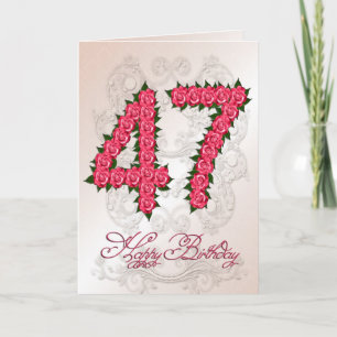 47th birthday card with roses and leaves