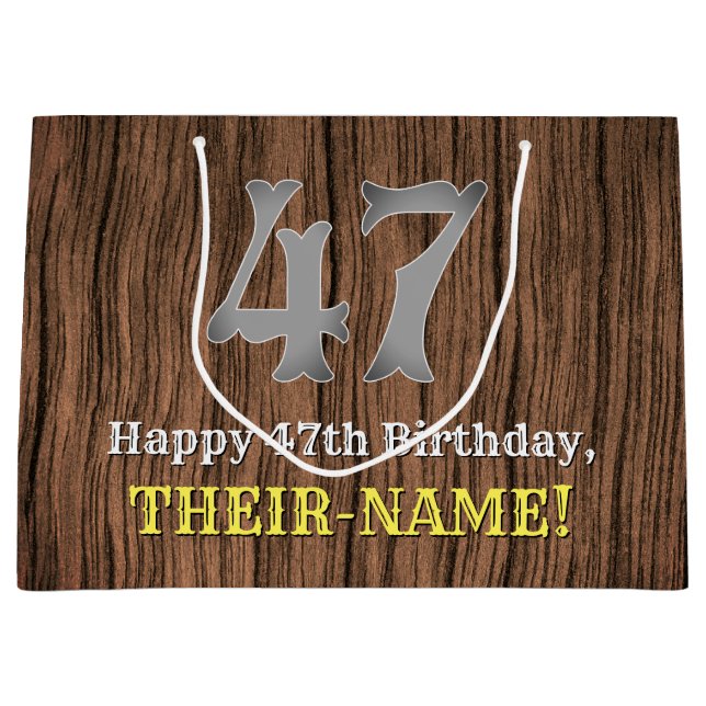47th Birthday: Country Western Inspired Look, Name Large Gift Bag (Front)