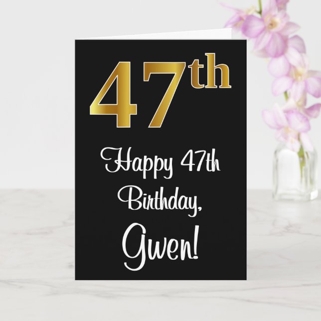 47th Birthday ~ Elegant Luxurious Faux Gold Look # Card (Orchid)