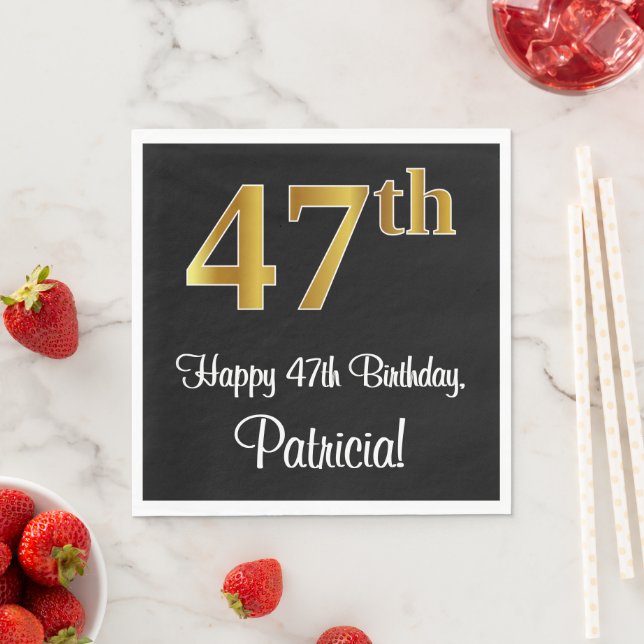47th Birthday ~ Elegant Luxurious Faux Gold Look # Napkin (Insitu)