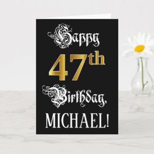 47th Birthday — Fancy Script; Faux Gold Look; Name Card