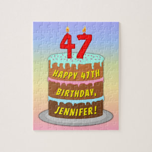 47th Birthday: Fun Cake and Candles + Custom Name Jigsaw Puzzle