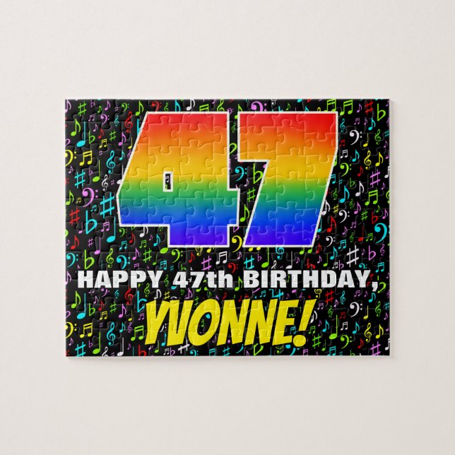 47th Birthday — Fun, Colourful Music Symbols & “47 Jigsaw Puzzle (Horizontal)