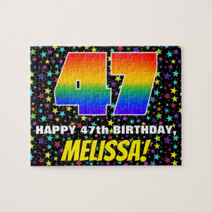 47th Birthday — Fun, Colourful Star Field Pattern Jigsaw Puzzle
