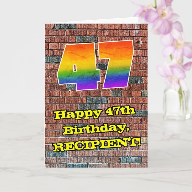 47th Birthday: Fun Graffiti-Inspired Rainbow 47 Card (Orchid)