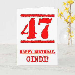 47th Birthday: Fun, Red Rubber Stamp Inspired Look Card