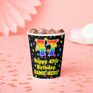 47th Birthday: Fun Stars Pattern and Rainbow 47 Paper Cups