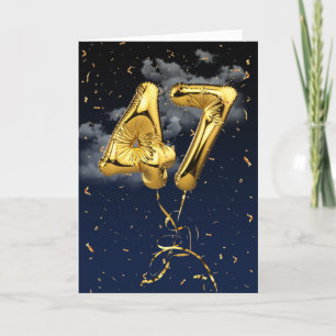 47th Birthday Gold Foil Balloon and Confetti Card