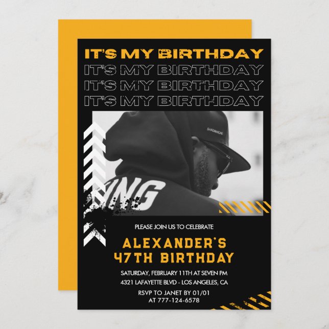 47th birthday invitations Men Photo Spray paint (Front/Back)