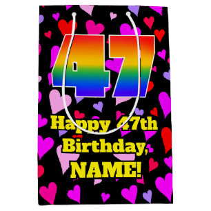 47th Birthday: Loving Hearts Pattern, Rainbow # 47 Medium Gift Bag