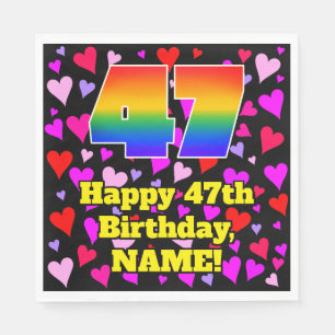 47th Birthday: Loving Hearts Pattern, Rainbow # 47 Napkin
