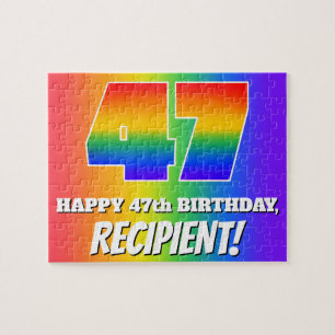 47th Birthday — Multicolored Rainbow Pattern “47” Jigsaw Puzzle
