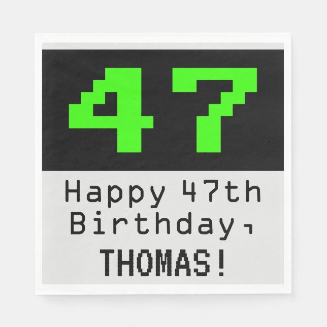 47th Birthday - Nerdy / Geeky Style "47" & Name Napkin (Front)