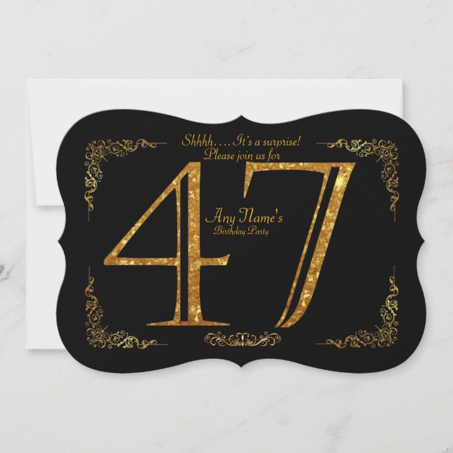 47th,Birthday party 47th,great Gatsby,black & gold Invitation (Front)