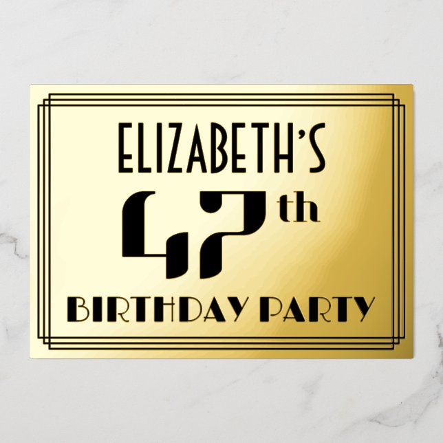 47th Birthday Party: Art Deco Look “47” and Name (Front)