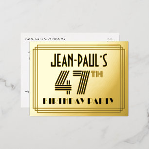 47th Birthday Party ~ Art Deco Style “47” + Name Foil Invitation Postcard
