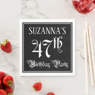 47th Birthday Party — Fancy Script + Custom Name Napkin