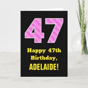 47th Birthday: Pink Stripes and Hearts "47" + Name Card