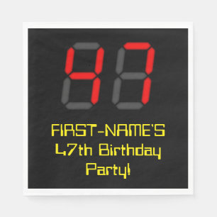 47th Birthday: Red Digital Clock Style "47" + Name Napkin