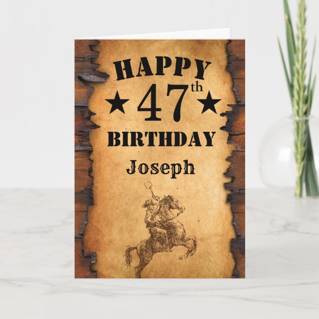 47th Birthday Rustic Country Western Cowboy Horse Card (Front)