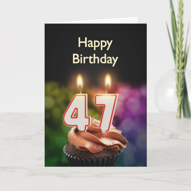 47th Birthday with cake and candles Card (Front)
