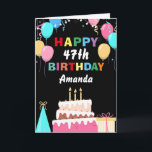 47th Happy Birthday Colourful Balloons Cake Black Card<br><div class="desc">47th Happy Birthday Colourful Balloons Cake Black with personalised name. For further customisation,  please click the "Customise it" button and use our design tool to modify this template.</div>