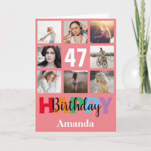 47th Happy Birthday Photo Collage Modern Pink Card