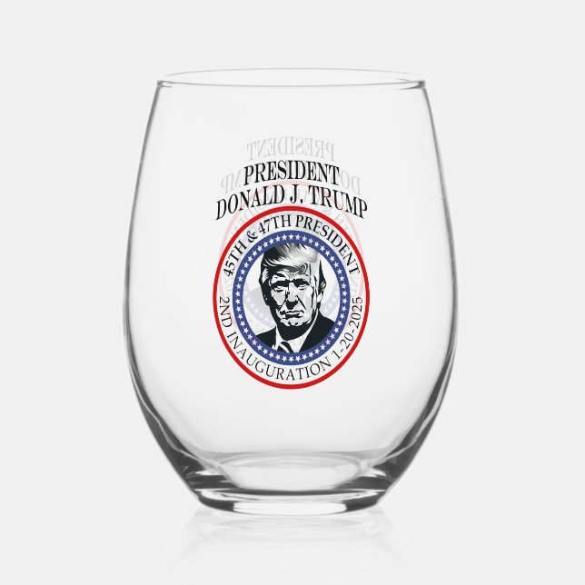 47th President Donald Trump Inauguration Keepsake Stemless Wine Glass (Front)