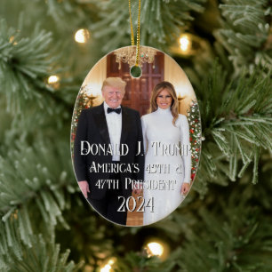 47th President Donald Trump Melania 2024 Christmas Ceramic Ornament
