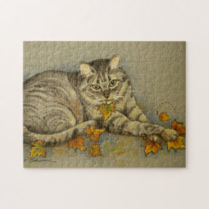 4872 Cat with Fall Leaves Puzzle