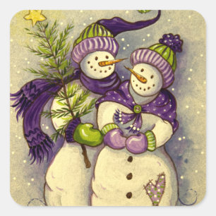 4882 Snowmen Christmas Square Sticker