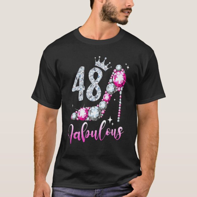 48 And Fabulous 48th Birthday High Heel Shoes Crow T-Shirt (Front)