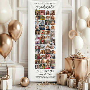48 Photo Collage Graduation Modern Minimal White Banner
