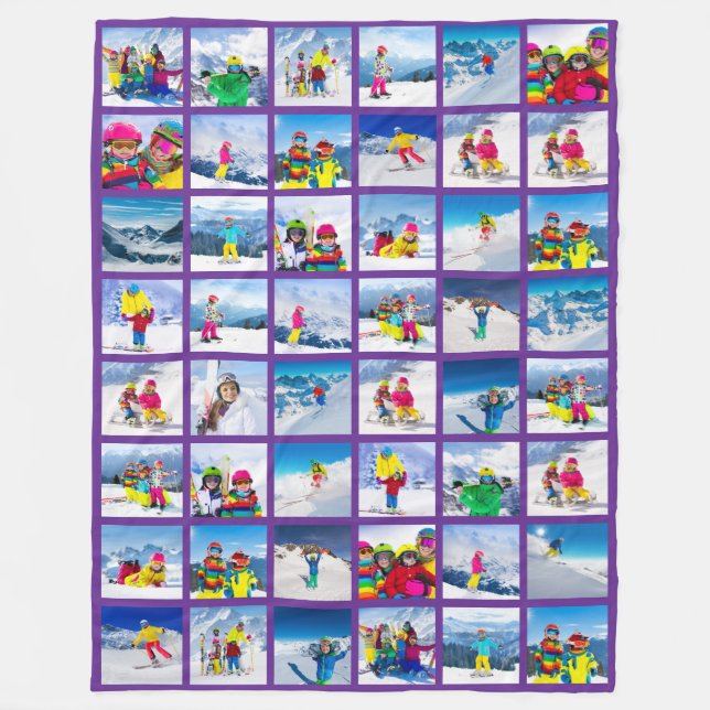 48 Photo Collage Royal Purple Fleece Blanket (Front)