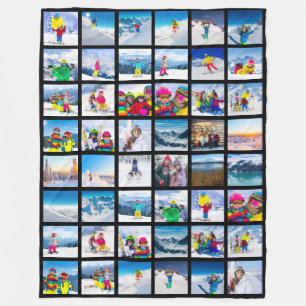 48 Photo Grid Collage Black Fleece Blanket