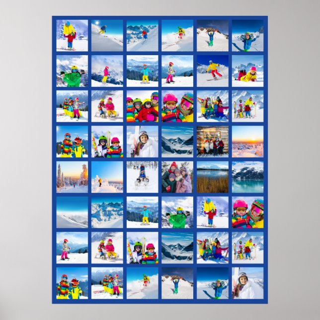 48 Photo Grid Collage Dark Blue Poster (Front)
