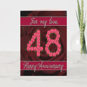 48th anniversary card with roses and leaves