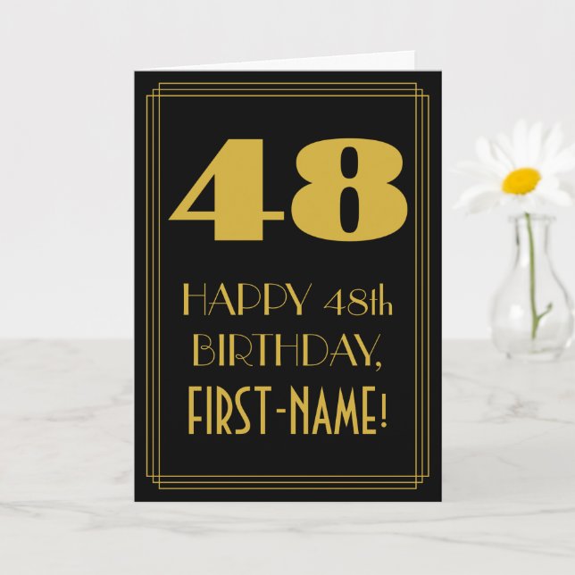 48th Birthday ~ Art Deco Inspired Look "48" & Name Card (Small Plant)