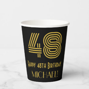 48th Birthday: Art Deco Inspired Look “48” & Name Paper Cups