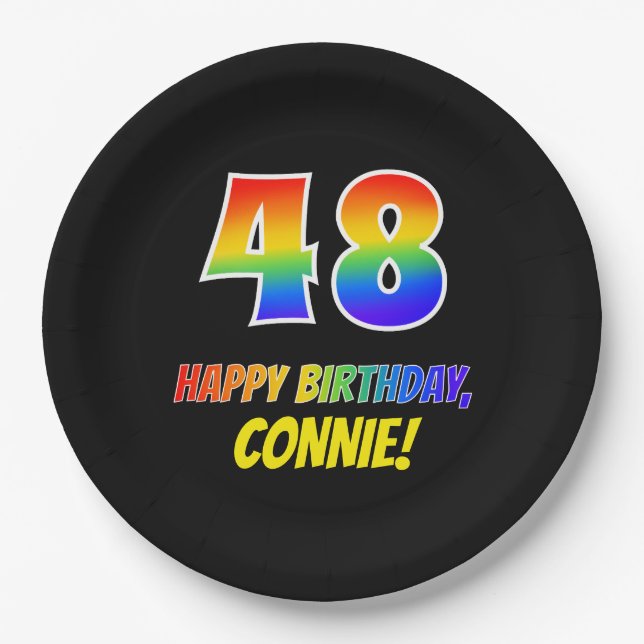 48th Birthday: Bold, Fun, Simple, Rainbow 48 Paper Plate (Front)
