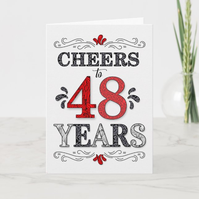 48th Birthday Cheers in Red White Black Pattern Card (Front)