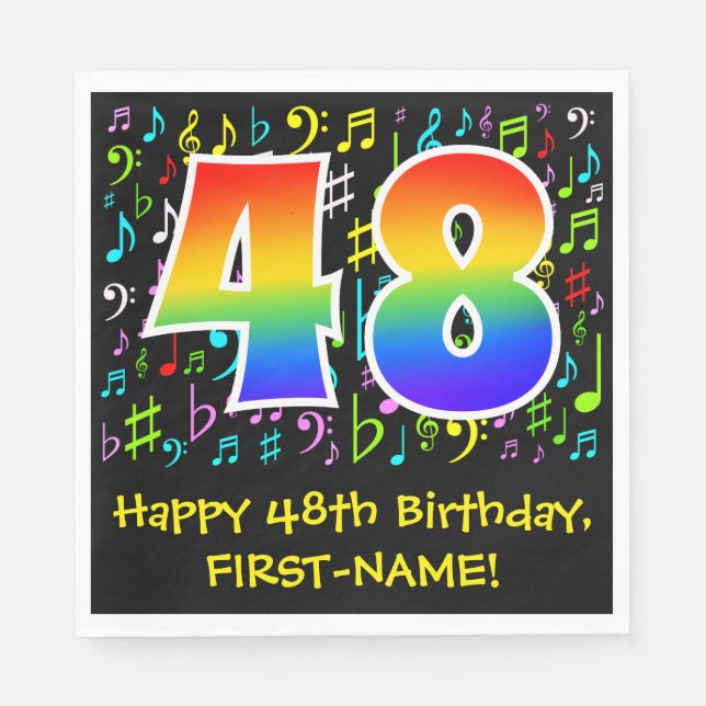 48th Birthday - Colourful Music Symbols, Rainbow 4 Napkin (Front)