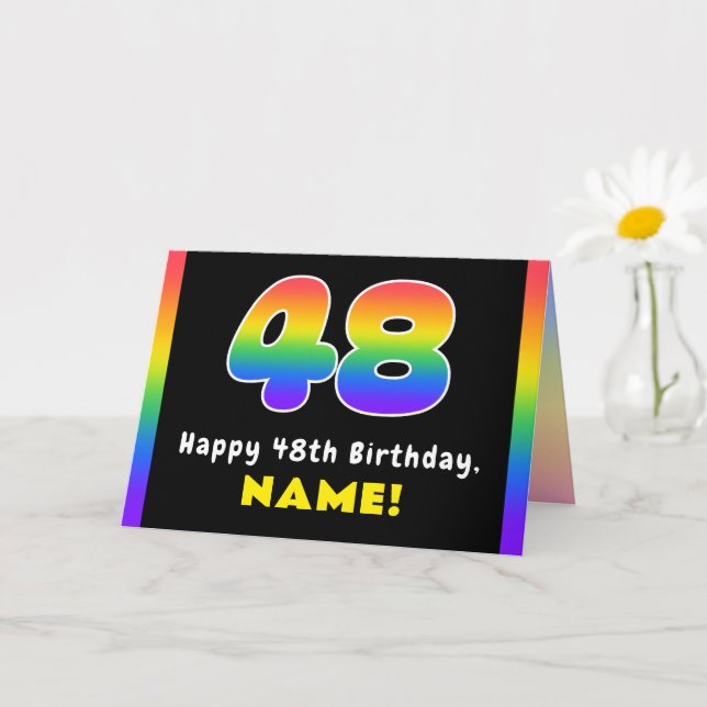 48th Birthday: Colourful Rainbow # 48, Custom Name Card (Small Plant)