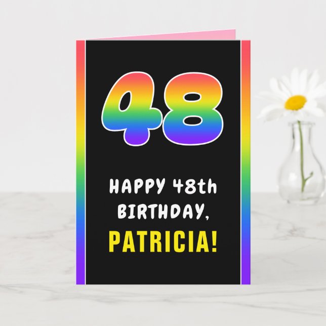48th Birthday: Colourful Rainbow # 48, Custom Name Card (Small Plant)