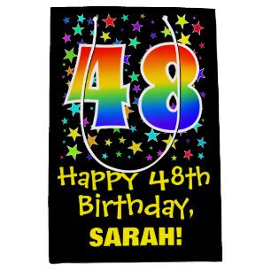48th Birthday: Colourful Stars Pattern & Rainbow 4 Medium Gift Bag