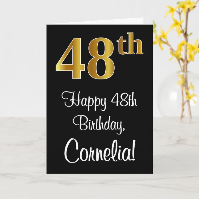 48th Birthday ~ Elegant Luxurious Faux Gold Look # Card (Yellow Flower)