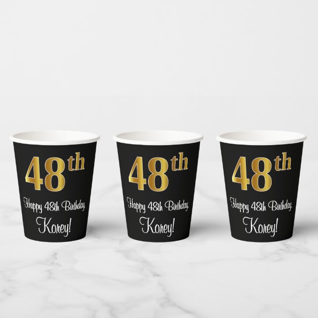 48th Birthday - Elegant Luxurious Faux Gold Look # Paper Cups (Multi)