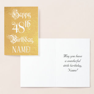 48th Birthday: Elegant, Ornate Script; Custom Name Foil Card
