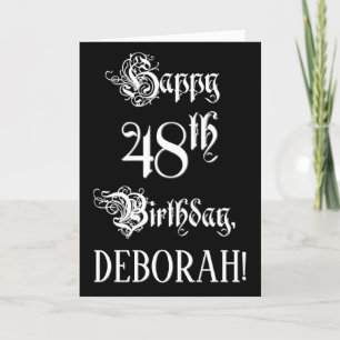 48th Birthday: Fancy, Elegant Script + Custom Name Card