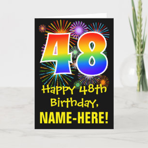 48th Birthday: Fun Fireworks Pattern + Rainbow 48 Card
